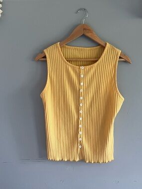 Sleeveless Ribbed Button-Front Top in Mustard Yellow